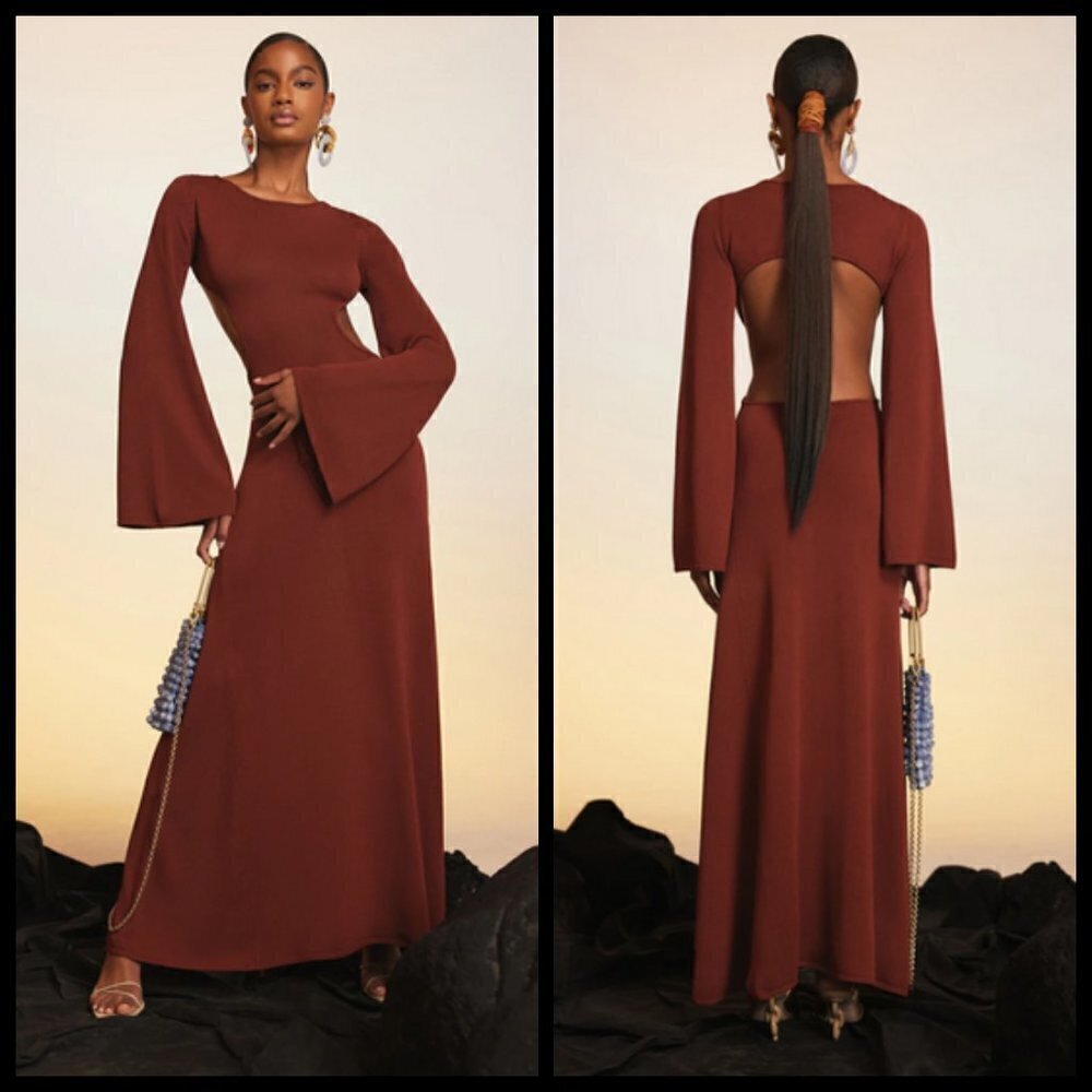 💕CULT GAIA💕 Carla Knit Dress ~ Full Length Gown Cut-Outs Ember Small NWT